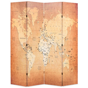 Paravento Pieghevole 160x170 cm Stampa Mappa del Mondo Giallo 245878