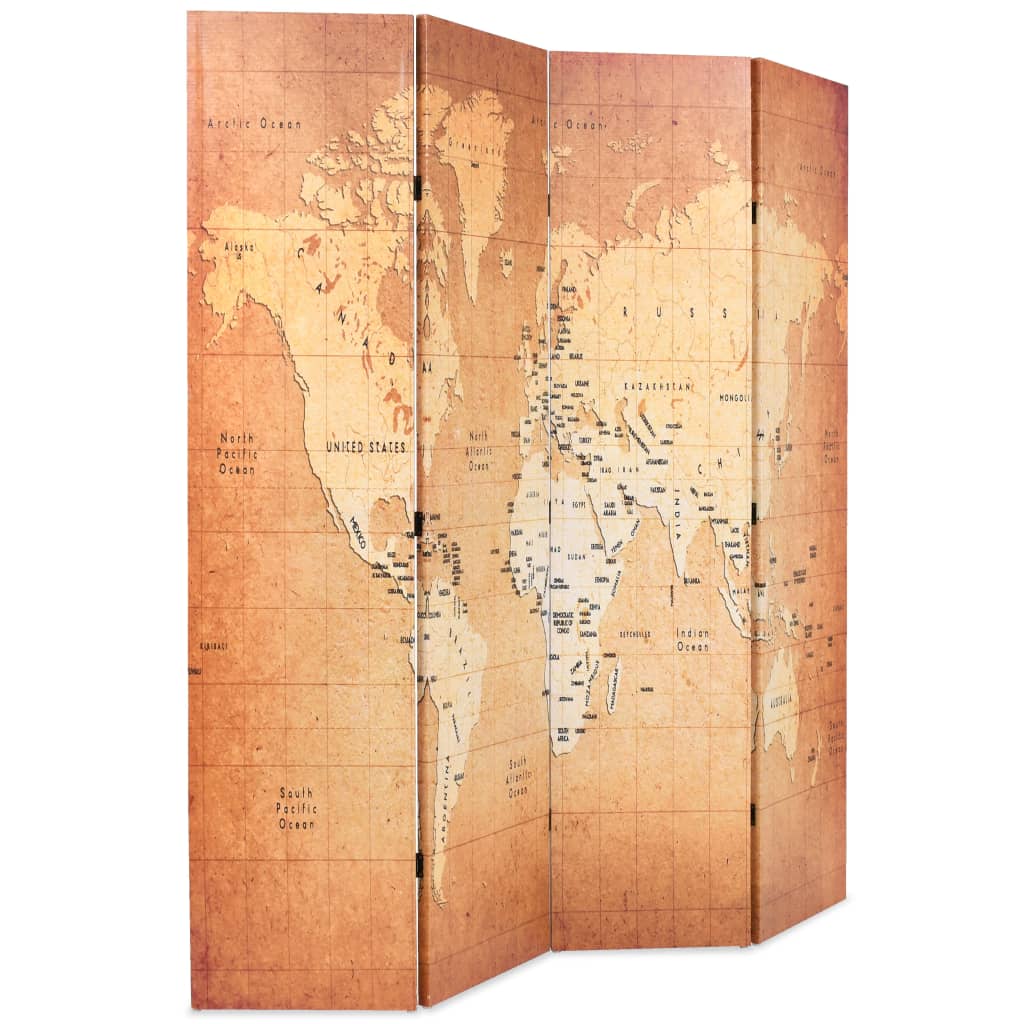 Paravento Pieghevole 160x170 cm Stampa Mappa del Mondo Giallo 245878