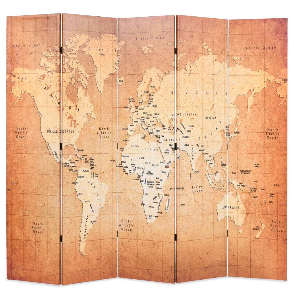 Paravento Pieghevole 200x170 cm Stampa Mappa del Mondo Giallo 245879