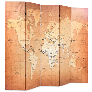 Paravento Pieghevole 200x170 cm Stampa Mappa del Mondo Giallo 245879