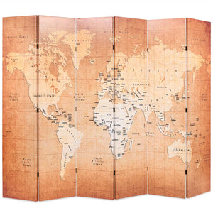 Paravento Pieghevole 228x170 cm Stampa Mappa del Mondo Giallo 245880