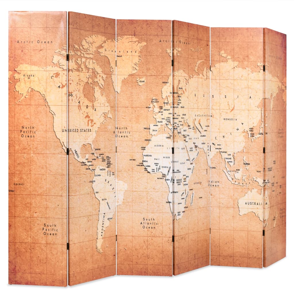 Paravento Pieghevole 228x170 cm Stampa Mappa del Mondo Giallo 245880