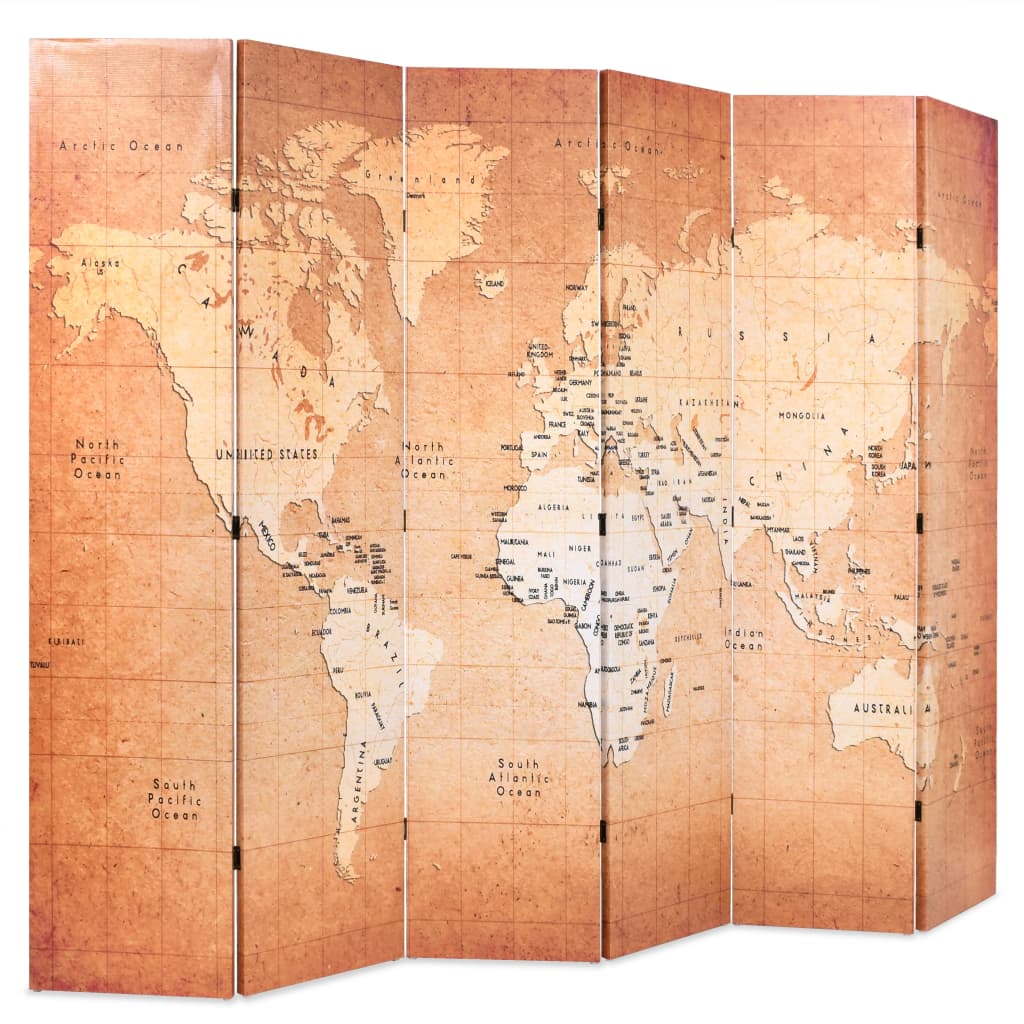 Paravento Pieghevole 228x170 cm Stampa Mappa del Mondo Giallo cod mxl 65675