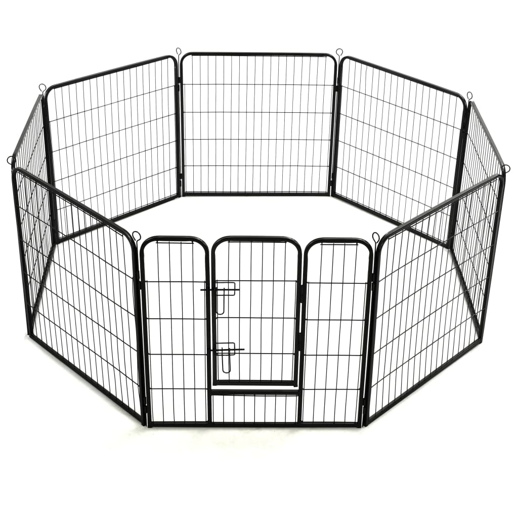 Box per Cani con 8 Pannelli in Acciaio 80x80 cm Nero cod mxl 51227