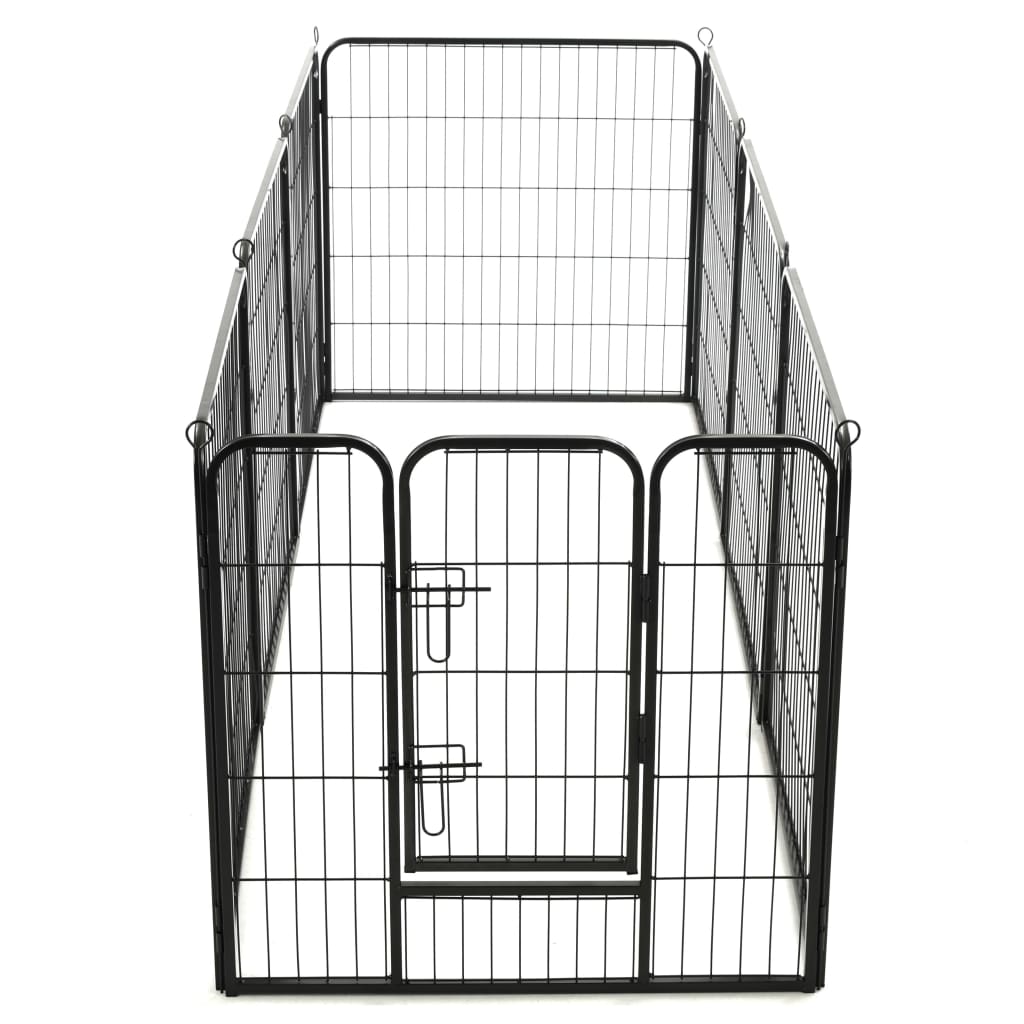 Box per Cani con 8 Pannelli in Acciaio 80x80 cm Nero cod mxl 51227