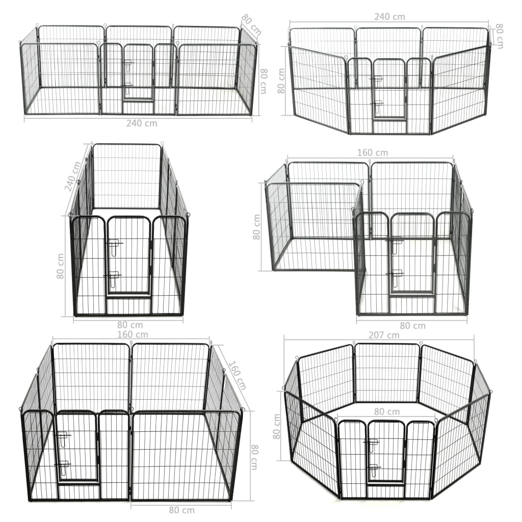 Box per Cani con 8 Pannelli in Acciaio 80x80 cm Nero cod mxl 51227