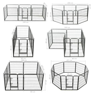 Box per Cani con 8 Pannelli in Acciaio 80x80 cm Nero cod mxl 51227