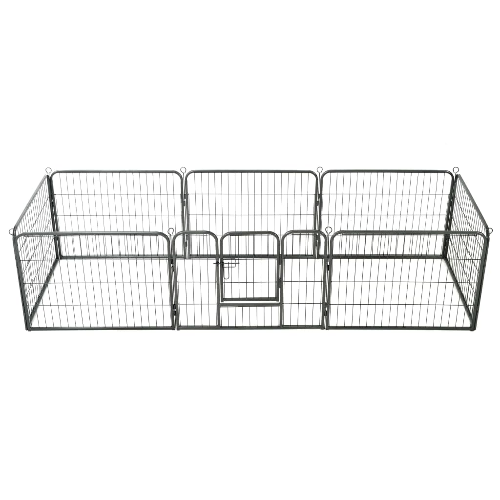 Box per Cani con 8 Pannelli in Acciaio 60x80 cm Nero cod mxl 48734