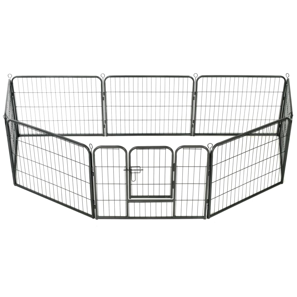 Box per Cani con 8 Pannelli in Acciaio 60x80 cm Nero cod mxl 48734