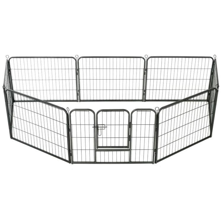 Box per Cani con 8 Pannelli in Acciaio 60x80 cm Nero cod mxl 48734