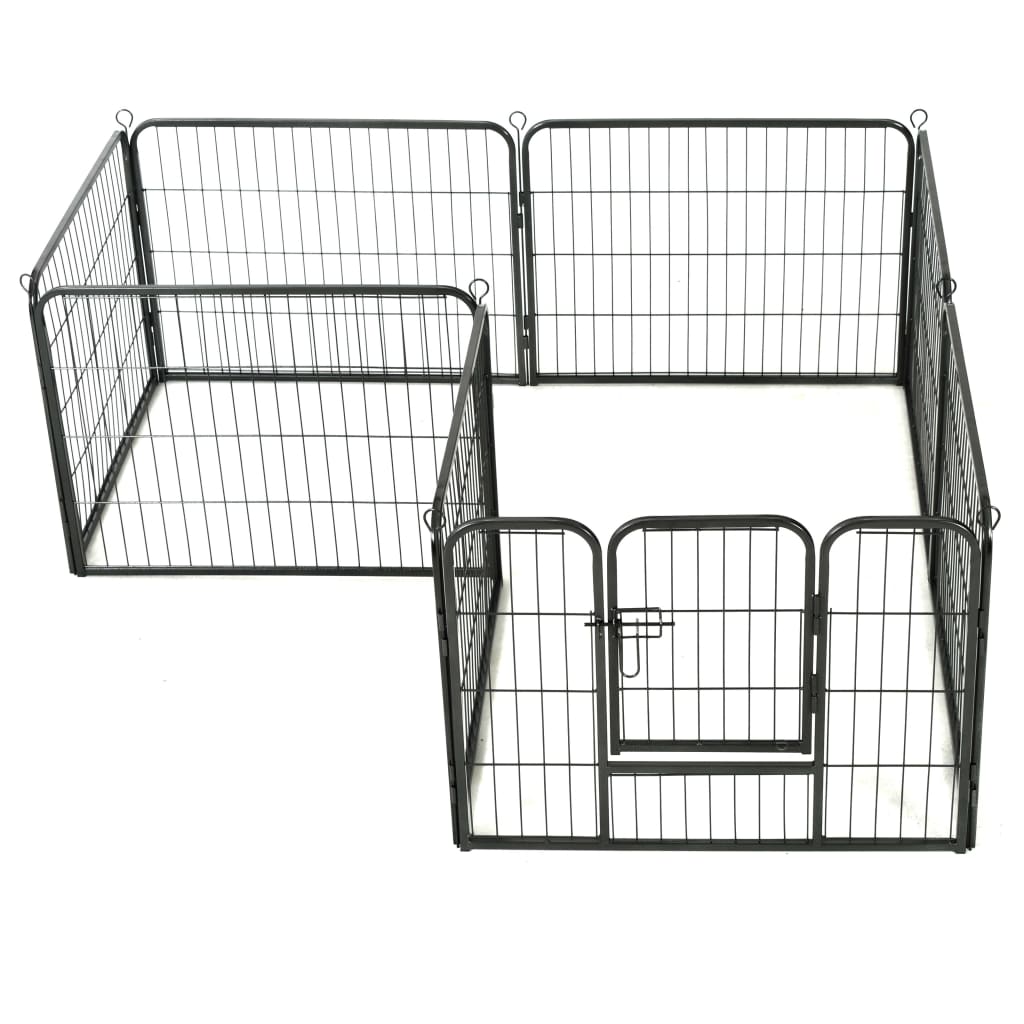 Box per Cani con 8 Pannelli in Acciaio 60x80 cm Nero cod mxl 48734