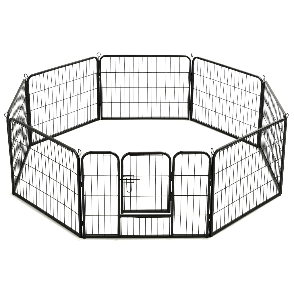 Box per Cani con 8 Pannelli in Acciaio 60x80 cm Nero cod mxl 48734