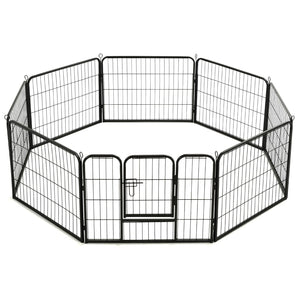 Box per Cani con 8 Pannelli in Acciaio 60x80 cm Nero cod mxl 48734