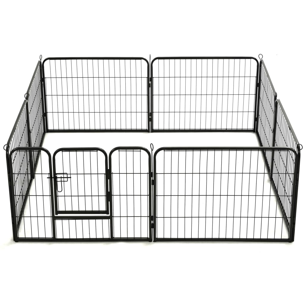 Box per Cani con 8 Pannelli in Acciaio 60x80 cm Nero cod mxl 48734