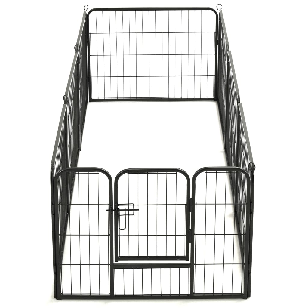 Box per Cani con 8 Pannelli in Acciaio 60x80 cm Nero cod mxl 48734