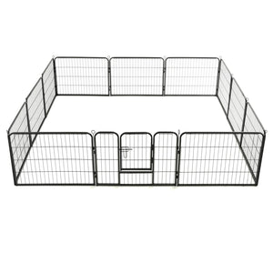 Box per Cani con 12 Pannelli in Acciaio 80x60 cm Nero