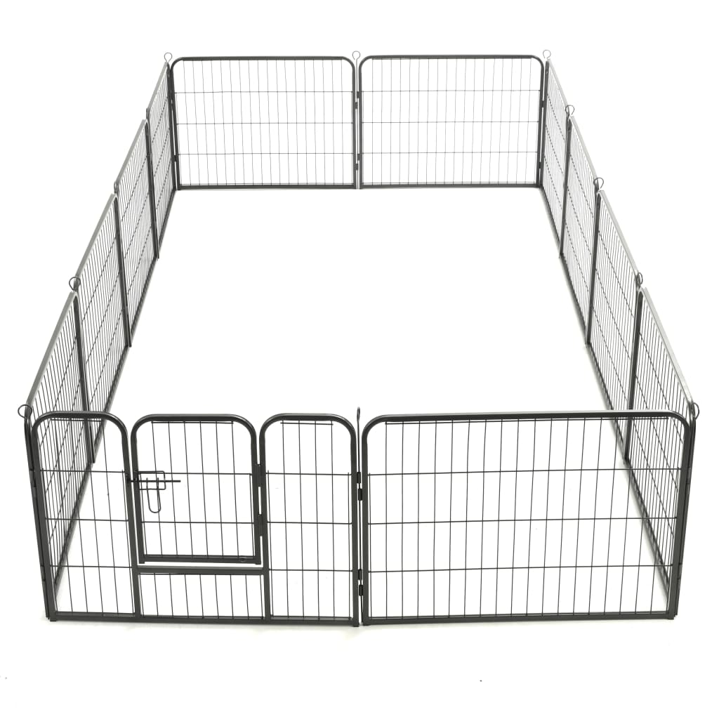 Box per Cani con 12 Pannelli in Acciaio 80x60 cm Nero