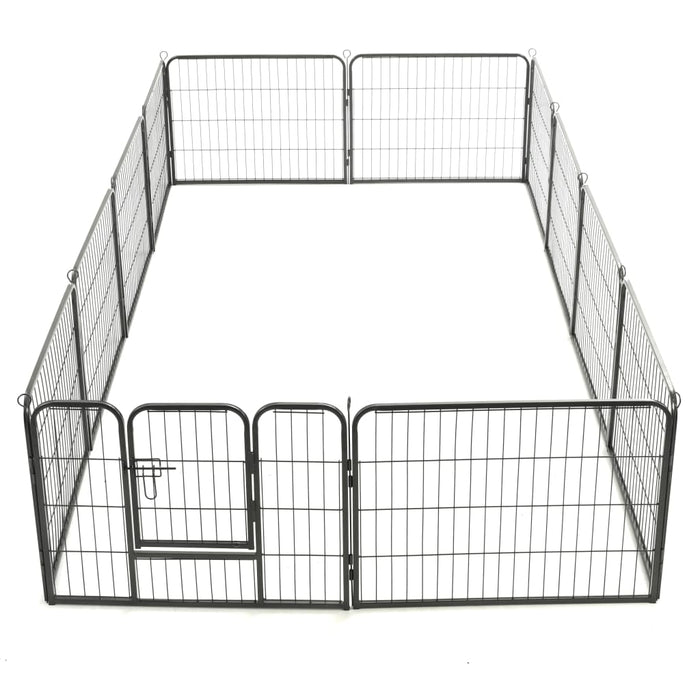 Box per Cani con 12 Pannelli in Acciaio 80x60 cm Nero