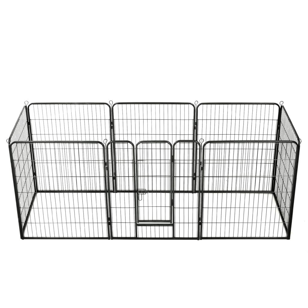 Box per Cani con 8 Pannelli in Acciaio 80x100 cm Nero cod mxl 50368