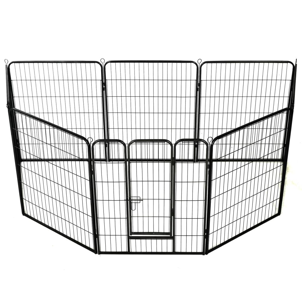 Box per Cani con 8 Pannelli in Acciaio 80x100 cm Nero cod mxl 50368