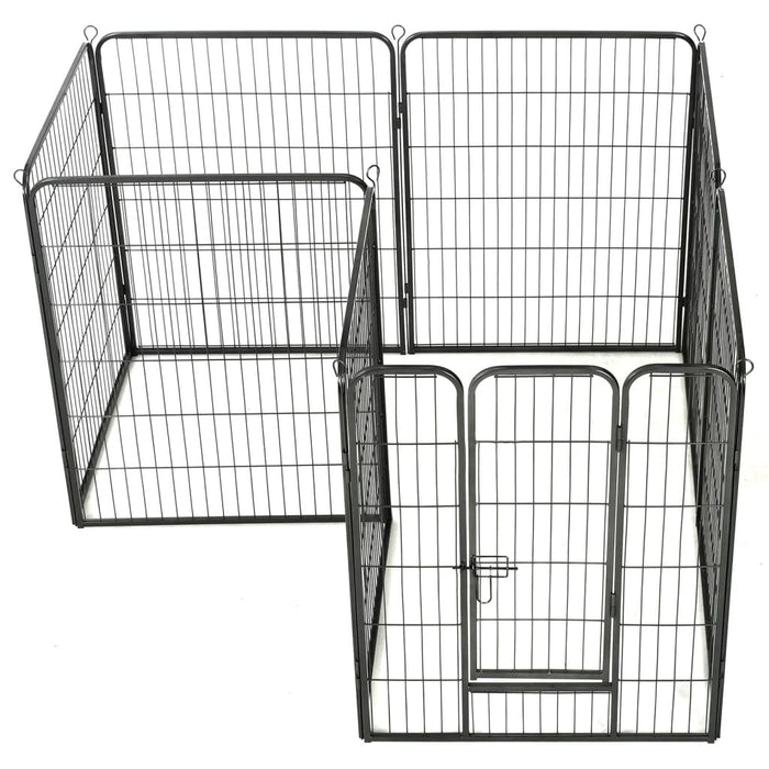 Box per Cani con 8 Pannelli in Acciaio 80x100 cm Nero