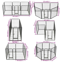 Box per Cani con 8 Pannelli in Acciaio 80x100 cm Nero