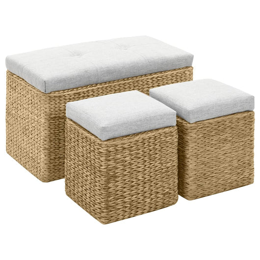 Panca e 2 Pouf in Giunco Grigio cod mxl 43297