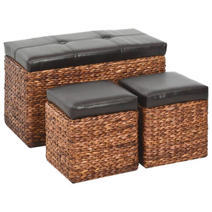 Panca e 2 Pouf in Giunco Marrone e Nero cod mxl 49749