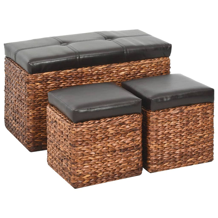 Panca e 2 Pouf in Giunco Marrone e Nero cod mxl 49749