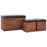 Panca e 2 Pouf in Giunco Marrone e Nero cod mxl 49749