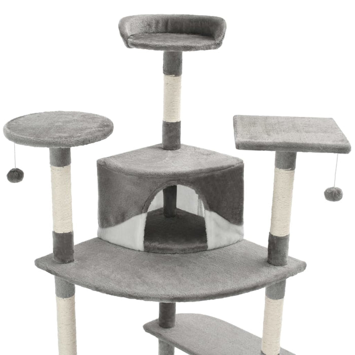 Albero per Gatti con Tiragraffi in Sisal 203 cm Grigio e Bianco 170529