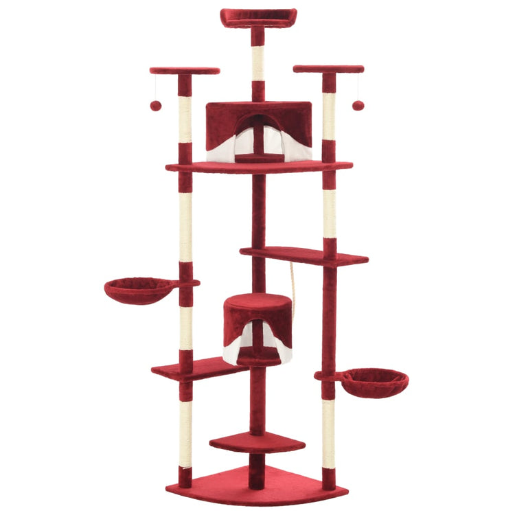 Albero per Gatti con Tiragraffi in Sisal 203 cm Rosso e Bianco 