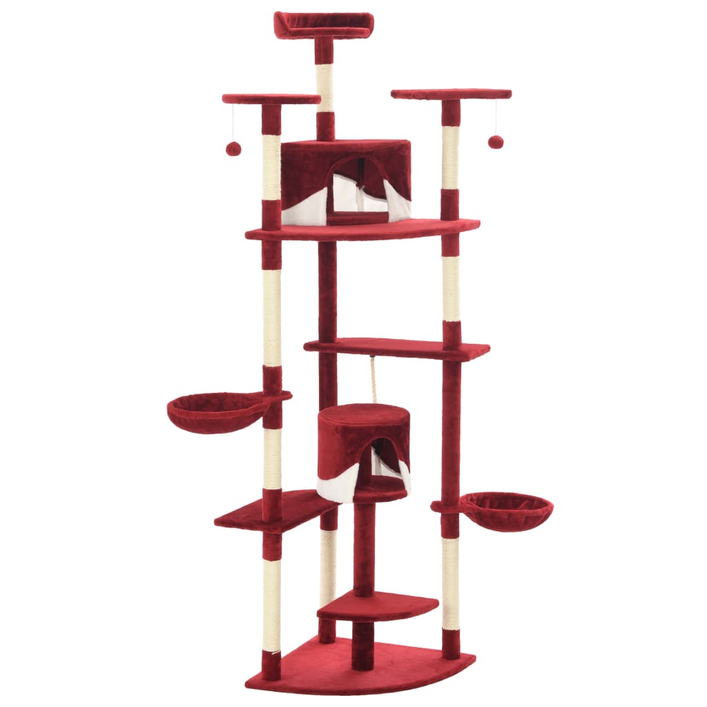 Albero per Gatti con Tiragraffi in Sisal 203 cm Rosso e Bianco 