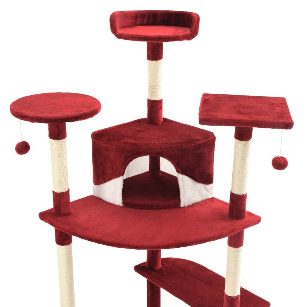 Albero per Gatti con Tiragraffi in Sisal 203 cm Rosso e Bianco 