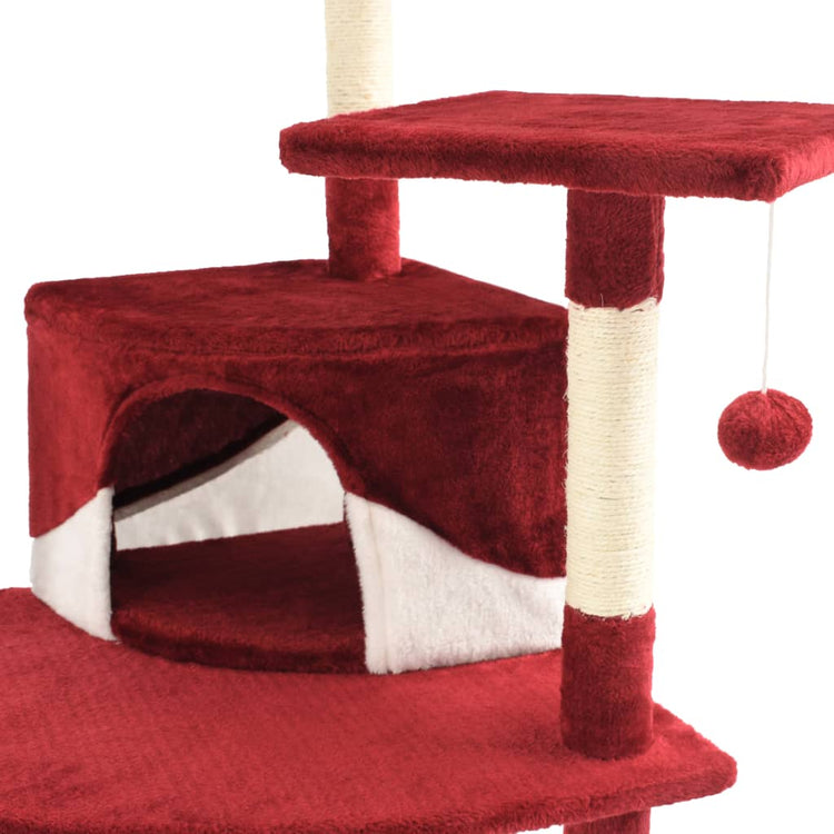 Albero per Gatti con Tiragraffi in Sisal 203 cm Rosso e Bianco 