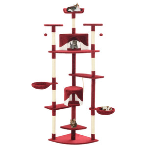 Albero per Gatti con Tiragraffi in Sisal 203 cm Rosso e Bianco 