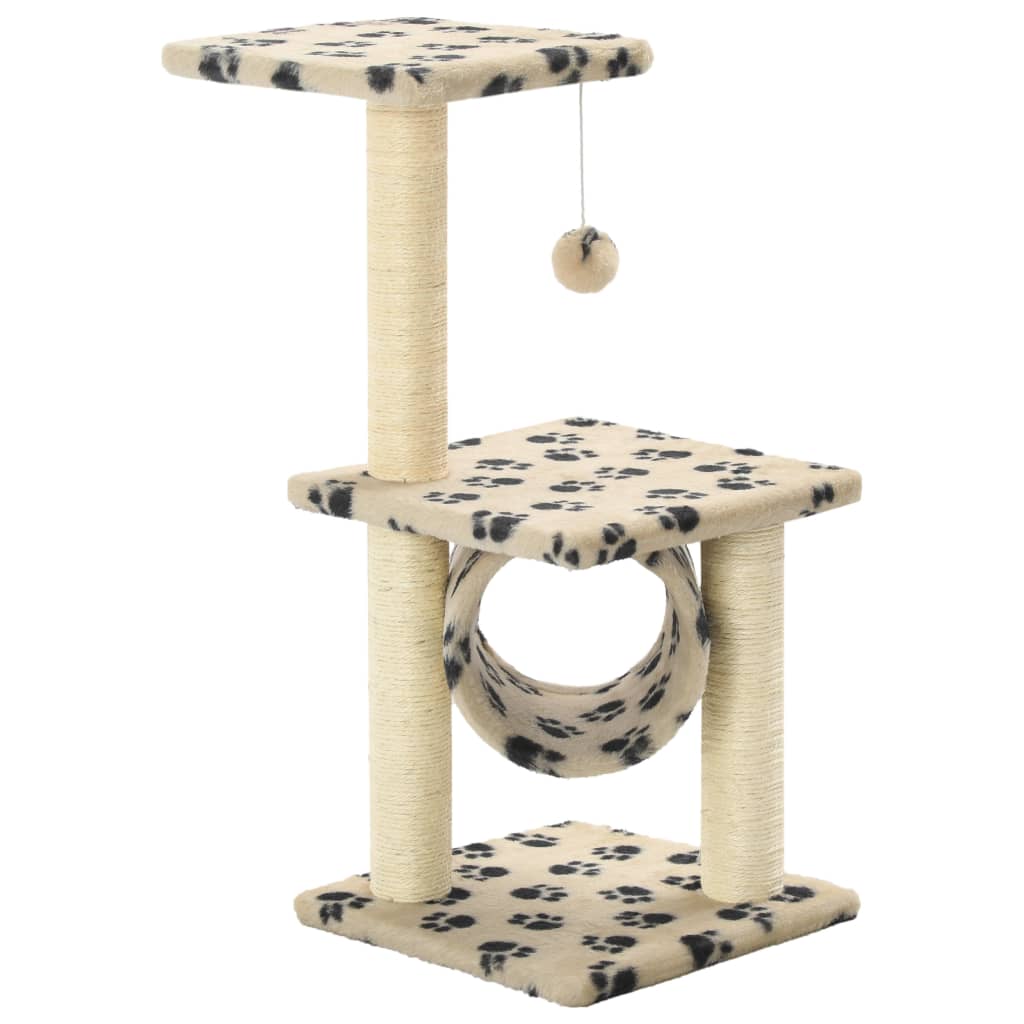 Albero per Gatti e Tiragraffi Sisal 65 cm Zampe Stampate Beige 170549