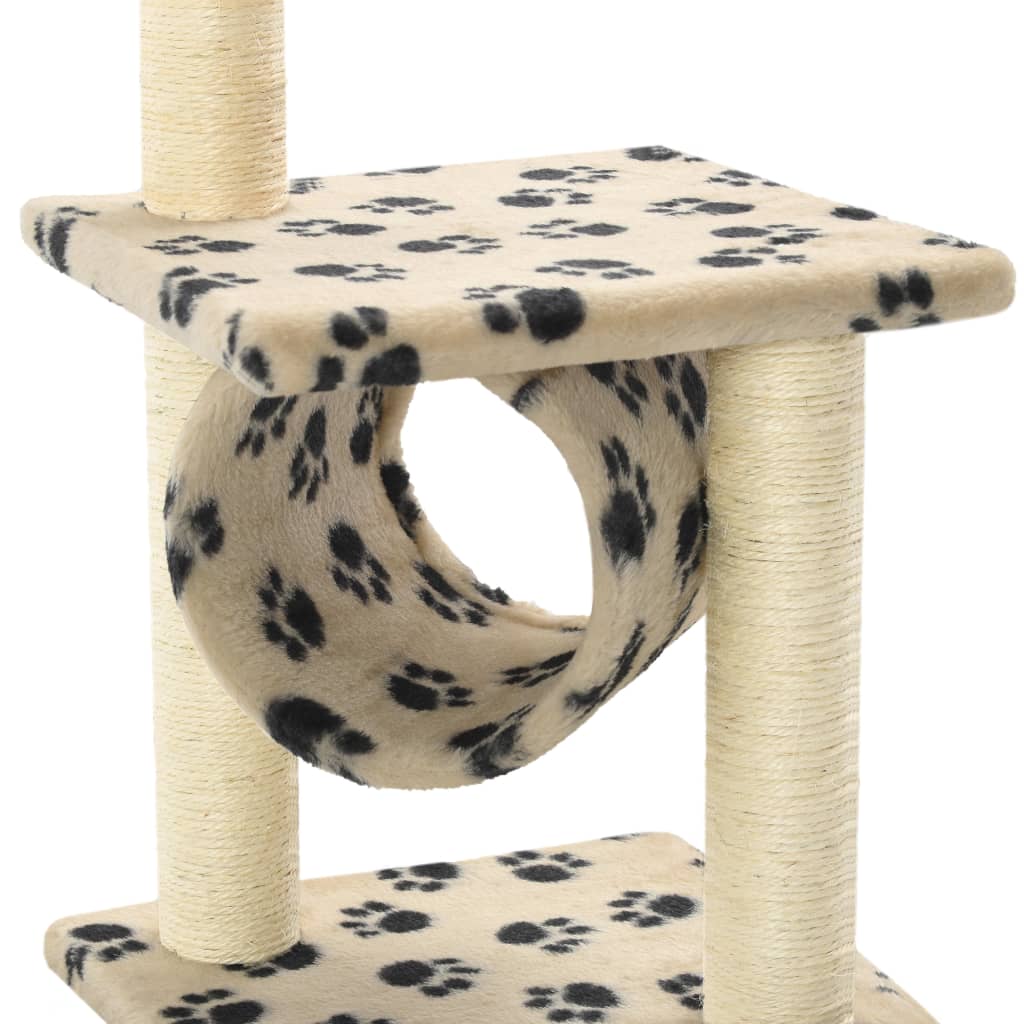 Albero per Gatti e Tiragraffi Sisal 65 cm Zampe Stampate Beige 170549