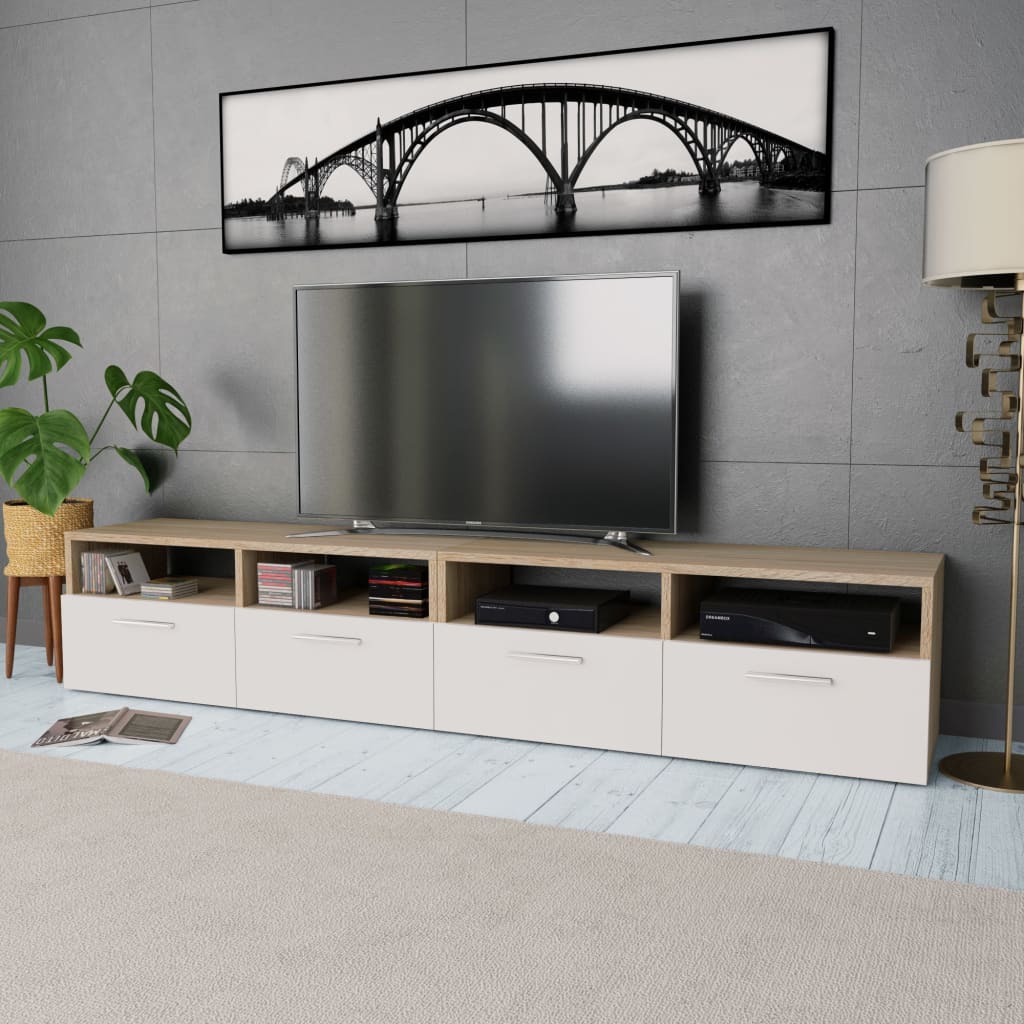 Mobile Porta TV 2 pz in Truciolato 95x35x36 cm Rovere e Bianco cod mxl 14966