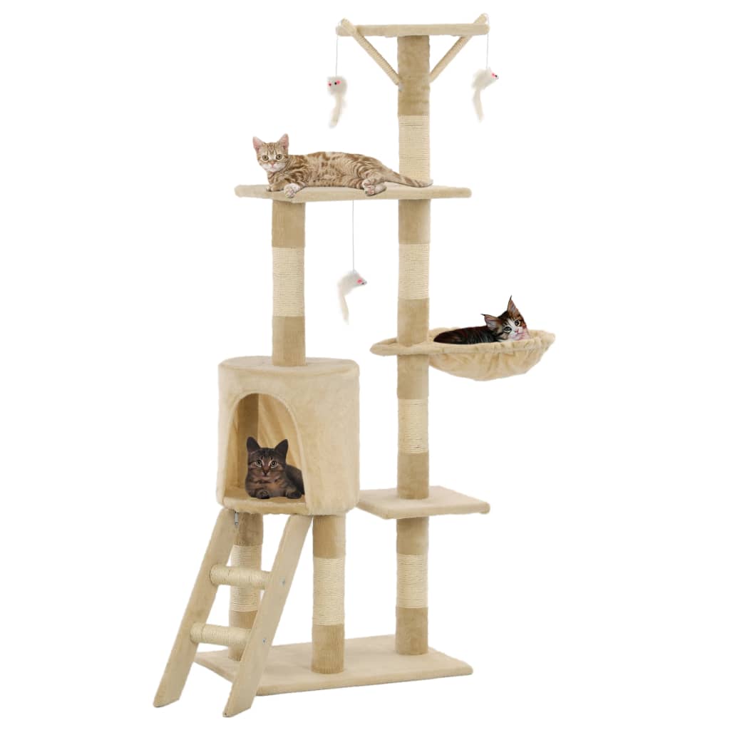 Albero per Gatti con Tiragraffi in Sisal 138 cm Beige 170580