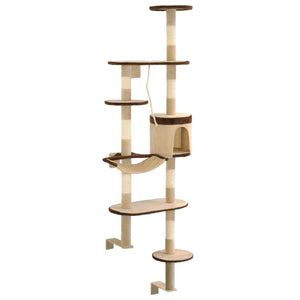 Albero Gatti Tiragraffi in Sisal a Muro 194 cm Beige e Marrone cod mxl 10453