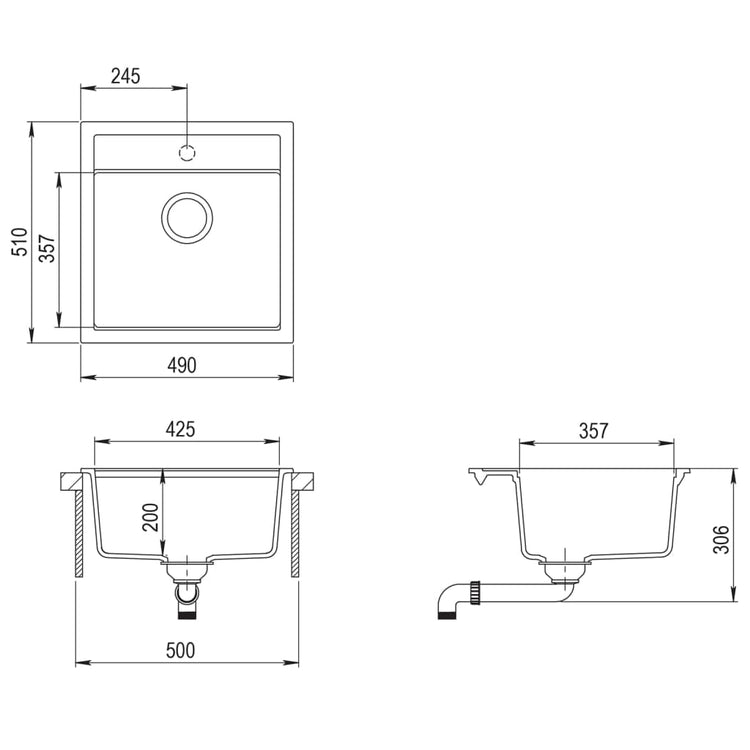 Lavello da Cucina in Granito Vasca Singola Grigio  cod mxl 56417