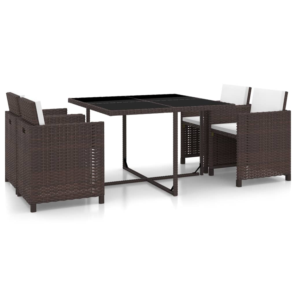 Set da Pranzo da Giardino 5 pz con Cuscini Polyrattan Marrone cod mxl 34667