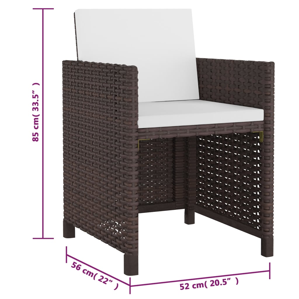 Set da Pranzo da Giardino 5 pz con Cuscini Polyrattan Marrone cod mxl 34667