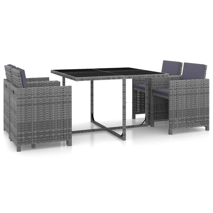 Set da Pranzo da Giardino 5 pz con Cuscini in Polyrattan Grigio 43901