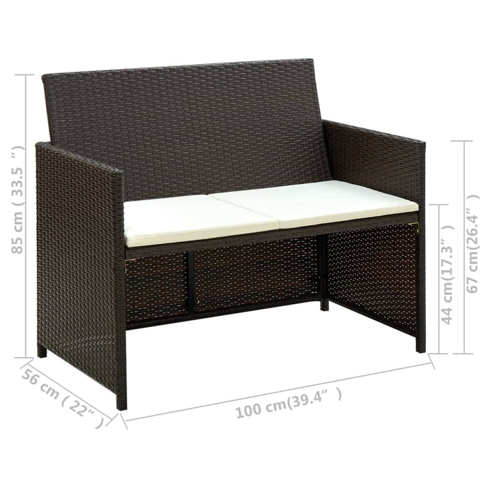 Divano da Giardino a 2 Posti con Cuscini Marrone in Polyrattan cod mxl 57734