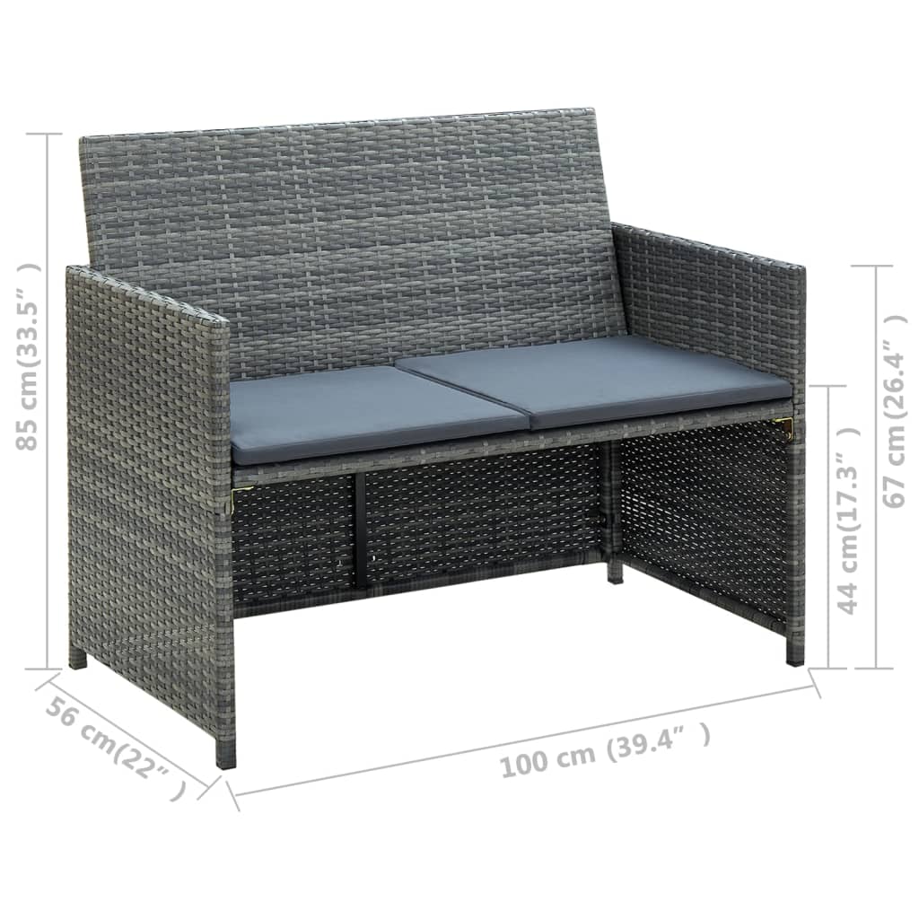 Divano da Giardino a 2 Posti con Cuscini Grigio in Polyrattan 43912