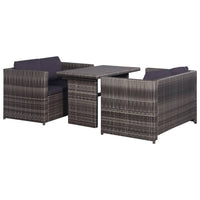 Set da Bistrot 3 pz con Cuscini in Polyrattan Grigio 43915