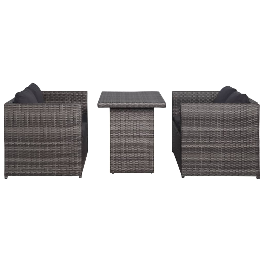 Set da Bistrot 3 pz con Cuscini in Polyrattan Grigio 43915