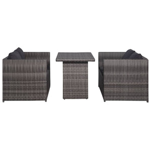 Set da Bistrot 3 pz con Cuscini in Polyrattan Grigio 43915